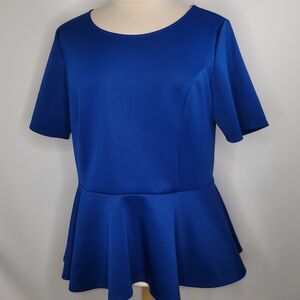 Forever 21+ Blue Short Sleeve Peplum Blouse